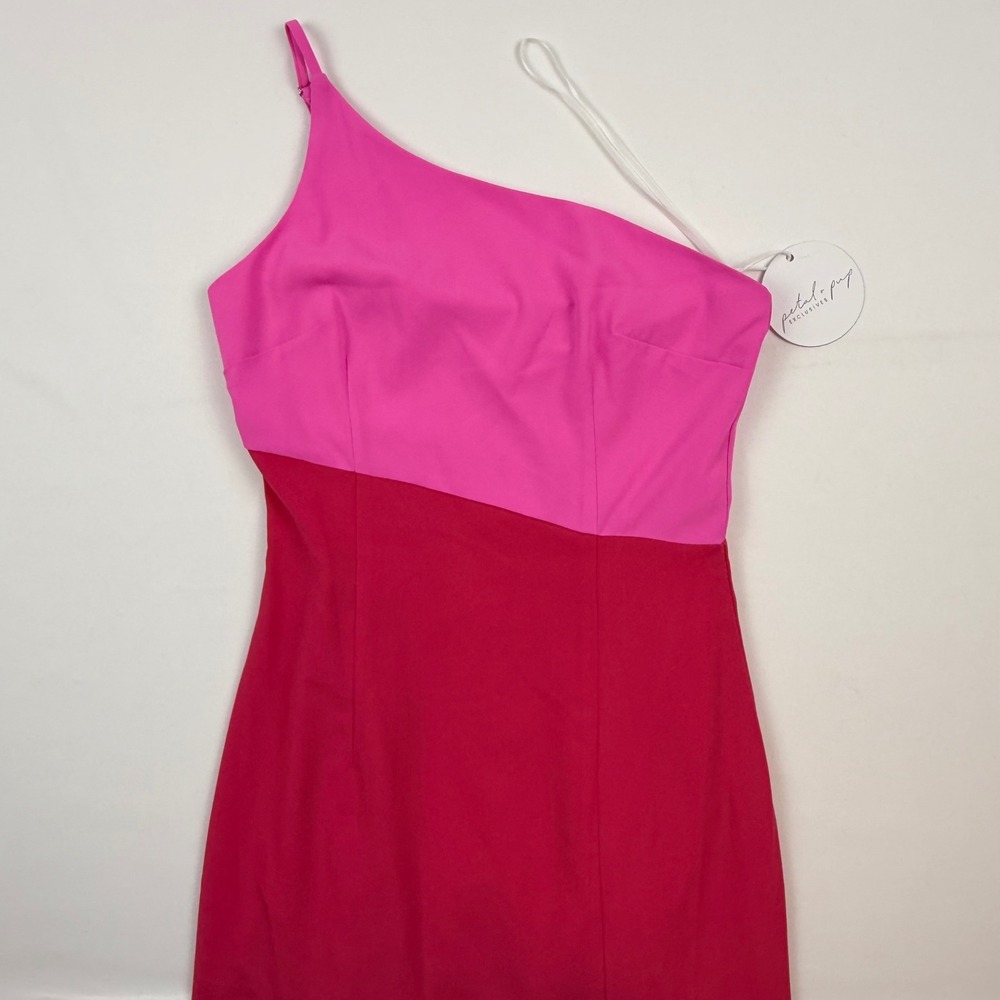 Petal + Pup Xiomar Pink Red Colorblock One Shoulder Midi Dress US 2 NEW